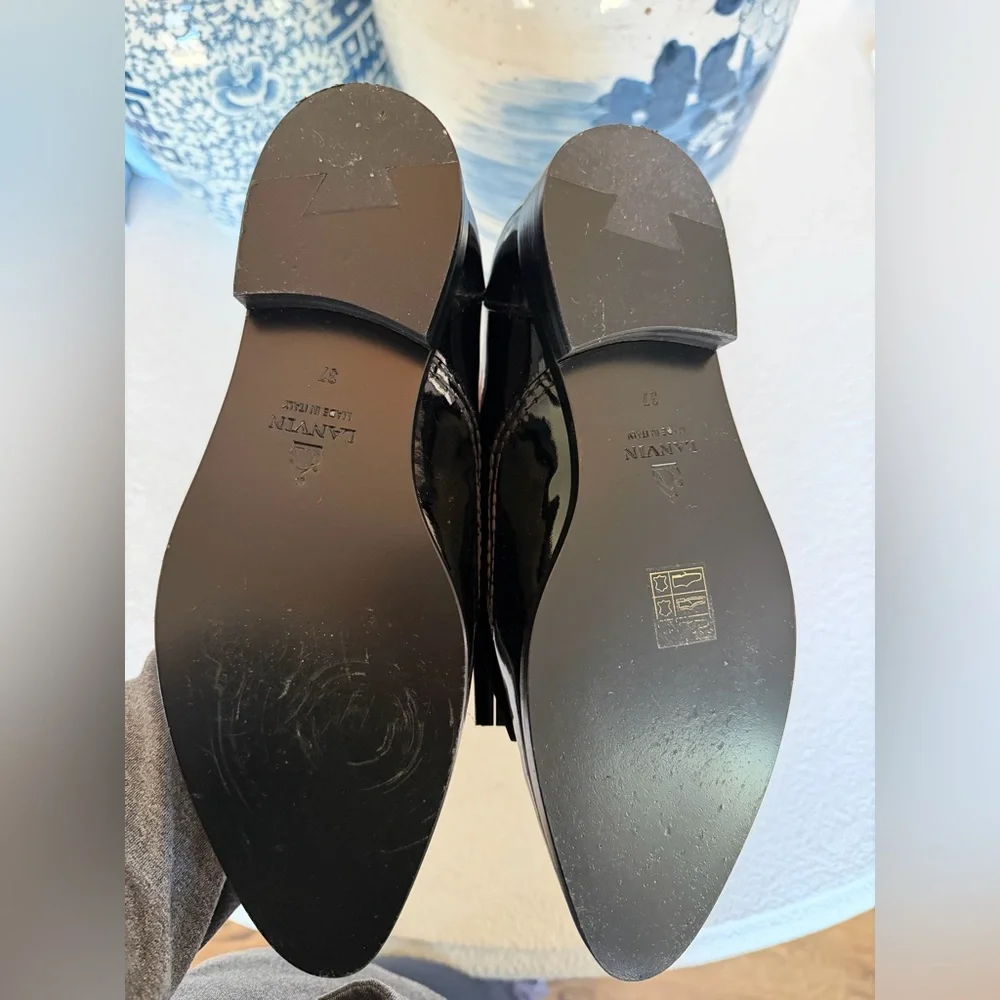 Vintage Lanvin Women’s Black Patent Leather Brogues / Loafers size 37 / 7 NWOT - Picture 4 of 7